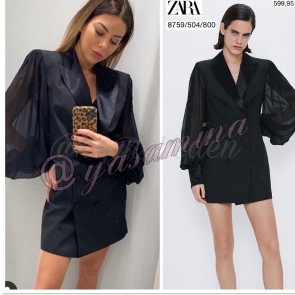 ZARA COMBINATION SLEEVE BLAZER DRESS bloggers favourite black size small